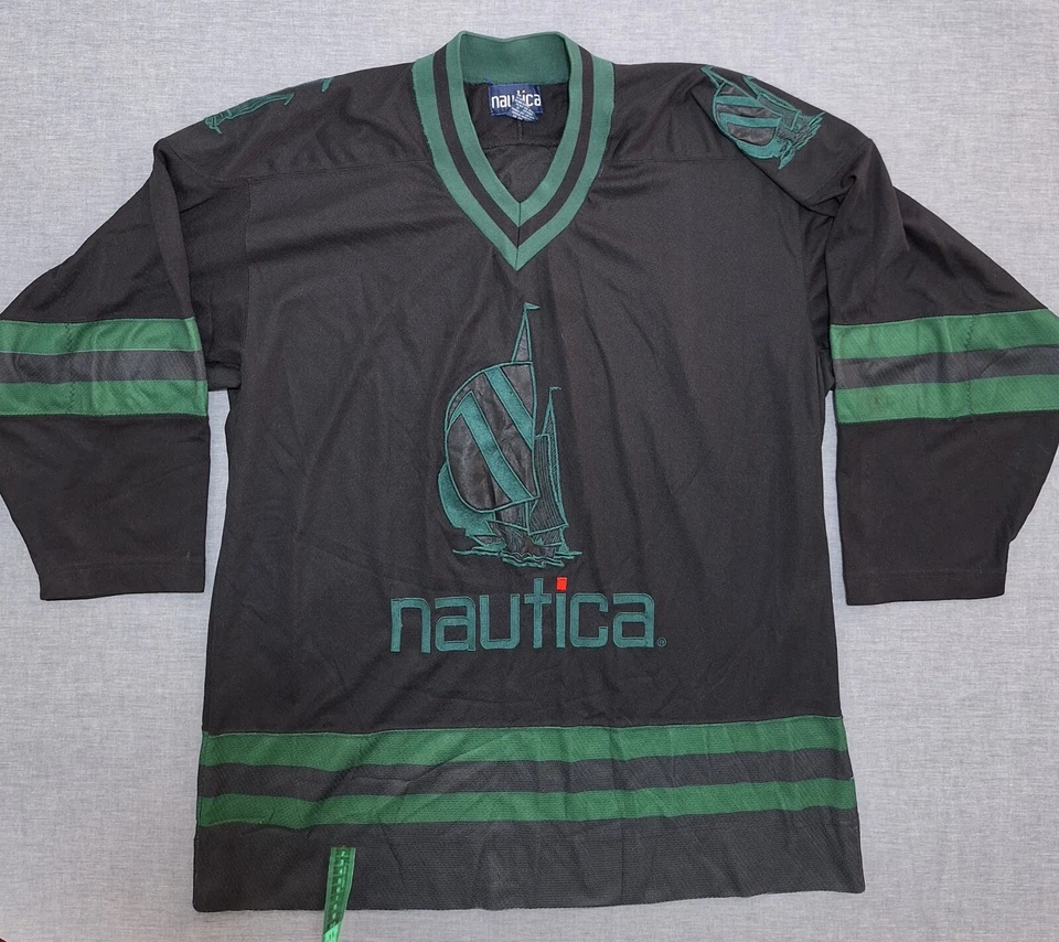 Camiseta de hockey vintage Nautica años 90 talla grande negra verde Foto 1 de 4