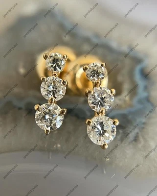 Elegante pendiente de diamante cultivado en laboratorio certificado 925 SS de 3 piedras para mujer Foto 1 de 4