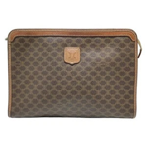 Auth CELINE Macadam - Dark Brown Brown PVC Leather Mens Clutch Bag - Picture 1 of 7