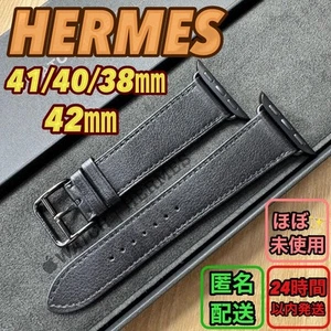 Hermes Black Leather Apple Watch Band for 42mm Series 10 Unisex Accessory - Photo 1 sur 10