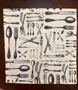 Vier Pottery Barn Servietten Baumwolle Utensilien schwarz elfenbein 19x20 - Bild 1 von 3