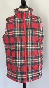 Lands' End FeatherFree Repreve Puffer Vest Women's Sz Medium Red Green Plaid NWT - Picture 1 of 8