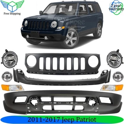 Front Bumper Cover Fascia & Headlight Assembly Kit For 2011-2017 Jeep Patriot Foto 1 de 4