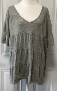 Sundance Damen grau entspannt V-Ausschnitt Kurzarm Stufen Top X-Large - Bild 1 von 10