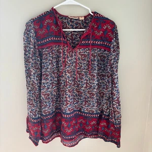 Camicia hippie boho vintage anni 70 Pinot nero India cotone guaza stampa blocco taglia M - Foto 1 di 7