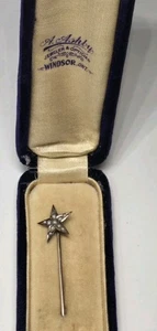 Antique Victorian 10k Yellow Gold Starburst Pin & Seed Pearls 2.5" With Box  - Bild 1 von 6