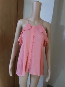 Staccato #227 Damen Tank Top Gr. S, Neu mit Etikett, Rüschen fließend Chiffon Neckholder rosa - Bild 1 von 8