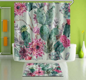 Cyan Flower Waterproof Bathroom Polyester Shower Curtain Liner Water Resistant - Imagen 1 de 7