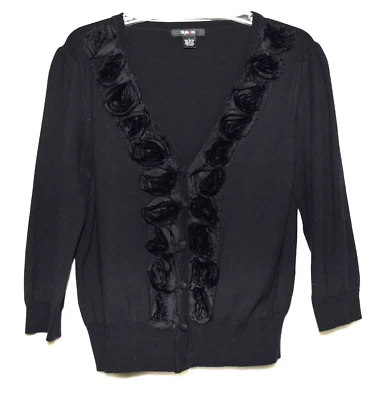 Suéter Cárdigan Suéter Style&Co Negro Floral Borde Escote Algodón Rayón Cuello en V Talla L Foto 1 de 4