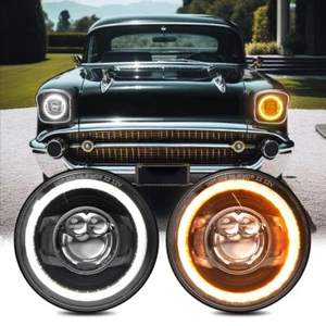 Nuevo Diseño 2 PIEZAS 7" Redondo LED Halo Faros Proyector para Chevy Bel Air Camaro - Imagen 1 de 12