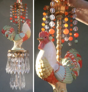 Lámpara Candelabro Vintage Gallo Pollo Joyas Porcelana Carrusel SWAG Naranja b - Imagen 1 de 11