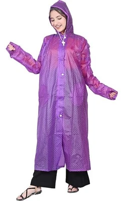 Women Polka Dot Purple Raincoat Hooded Waterproof Jacket XXL Lightweight 1pc - Image 1 of 4