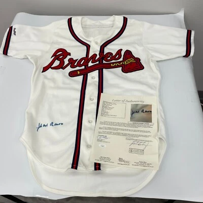 Hank Aaron Signed Authentic Atlanta Braves 1980's Game Model Jersey JSA COA - Image 1 of 4