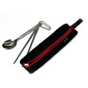 Camp Stainless Steel Spoon Chopsticks Set Travel Camping Portable bag Carabiner - Picture 1 of 3