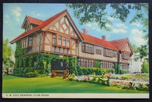 Battle Creek, MI, C.W. Post Memorial Club House, postmarked 1937