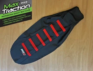 FUNDA ASIENTO ACANALADA HONDA CRF250 CRF250R 2022 - 2024 RAYAS NEGRAS Y ROJAS COSTILLAS MXG - Imagen 1 de 3