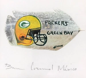 Hand Painted Feather Cozumel Mexico Green Bay Packers Frame Football Helmet 5.5" - Picture 1 of 4