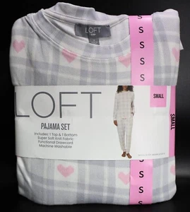 LOFT weicher Strick Damen Pyjama Set, grau/rosa Herzen, Größe S - Bild 1 von 8