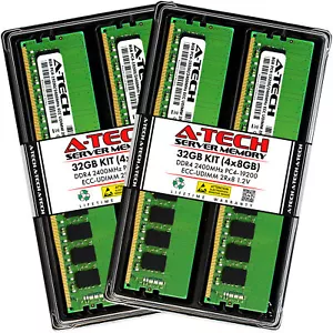 A-Tech 32GB 4x 8GB 2Rx8 PC4-19200E ECC UDIMM DDR4 2400 MHz Server Memory RAM - Picture 1 of 4