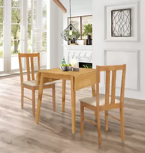 Dining Set, Small Solid Wood Drop Leaf Kitchen Table & 2 Light Oak Dining Chairs - Picture 1 of 8