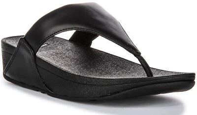 Fitflop Lulu 皮革极简主义脚趾柱丁字裤女式凉鞋黑色 US 5 - 10 — 第 1/4 张图片