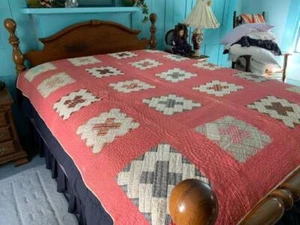 Antique Quilt Chimney Sweep Double Pink Madders & Brown 70 x 86 - Picture 1 of 17