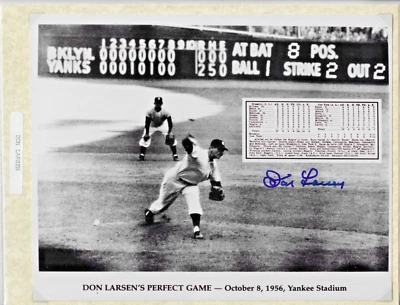 Don Larsen New York Yankees  Autographed 8x10  WS  Photo + 2 Signed Index Cards - Image 1 of 2