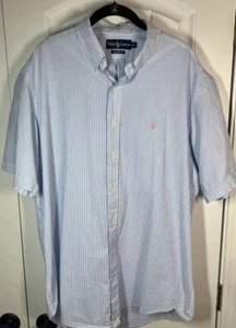 Polo Ralp Lauren Classic Fit Seersucker Shirt Men XL Blue Stripe Short Sleeve - Picture 1 of 5