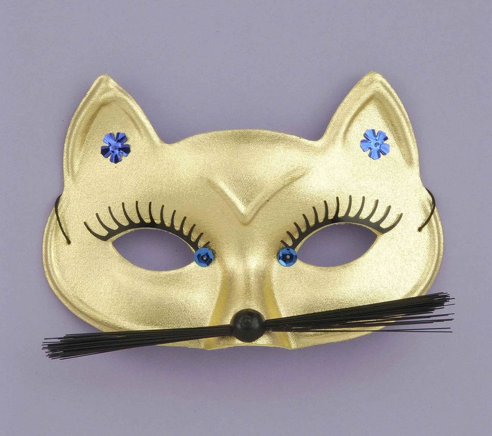 GOLD PANTHER CAT1/2 EYE MASK FACE MASK HALLOWEEN COSTUME MASQUERADE ACCESSORY  - Image 1 of 1