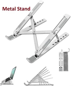 Support d'ordinateur portable pliable métallique réglable support de bureau support Macbook - Photo 1/22