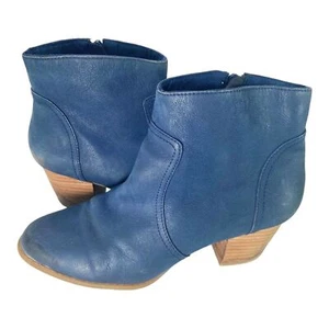 Sole Society Romy blue leather side zip block heel ankle boots 7.5 B - Picture 1 of 9