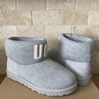 UGG CLASSIC MINI FUR JERSEY COZY ANKLE BOOTS SEAL GREY SIZE US 7 WOMEN