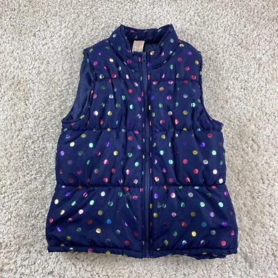 faded glory youth girls XL puffer vest polka dot sleeveless full zip navy blue - Image 1 of 4