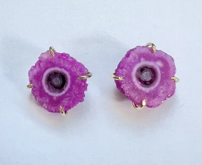 NUEVOS ARETES DRUZY ÁGATA GEODA CHAPADOS EN ORO 0.6" H-5121 Foto 1 de 3