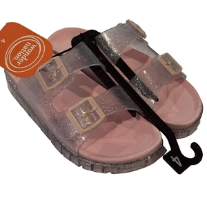 Wonder Nation rosa Glitzer Gummi zwei Schnallen Pantolette Sandale Schuh, Mädchen '4 Neu mit Etikett NEU - Bild 1 von 13