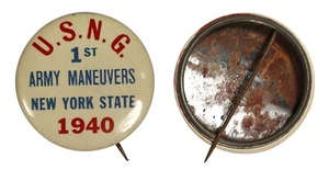 1940 U.S.N.G. 1ST ARMY MANEUVERS NEW YORK STATE WWII Vintage Celluloid Pinback - Picture 1 of 3