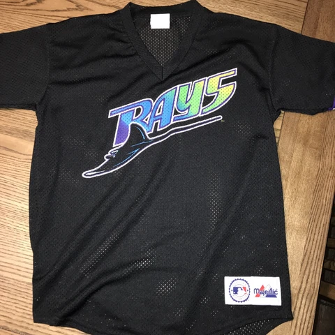 TAMPA BAY RAYS Jersey VINTAGE YOUTH XL Mesh MAJESTIC Day Glow MLB Logo Cover