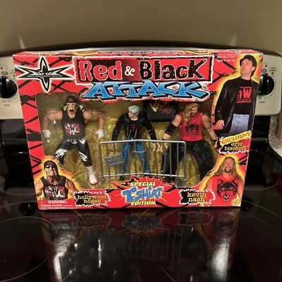 Juego de 3 figuras WCW Red & Black Attack Special T-Shirt Edt Hogan Nash Bischoff NW0 Foto 1 de 4