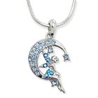 Tinkerbell Moon Blue Pendant Fairy Mad With Swarovski Crystal Charm Necklace