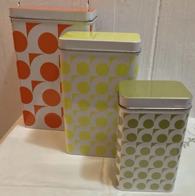 Ikea Tripp Set of 3 Metal Tins Canisters Orange Yellow Green 70s Retro - Image 1 of 4