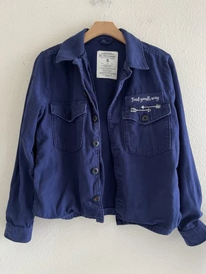 Zara Feminino Pequeno Denim Shacket "Find Your Way" Utilitário Streetwear Urbano - Imagem 1 de 4