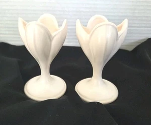 Vintage Fitz & Floyd Ceramic Egg Cups Set Of 2 Tulip Design Pale Pink 1982 - Picture 1 of 12