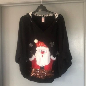 Holiday Time Mujeres L Negro Lentejuelas Papá Noel Suéter Navidad Vacaciones Capa - Imagen 1 de 6
