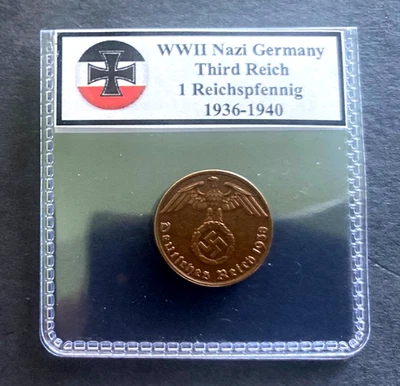 Alemania Segunda Guerra Mundial Tercer Reich Nazi Genuino 1 Reichspfennig Moneda 1936-1940 Bronce Foto 1 de 4