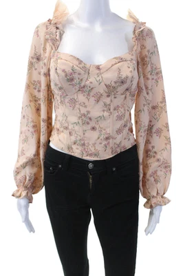 Top corto floral manga larga con volantes cuello cuadrado ASTR para mujer talla M Foto 1 de 4