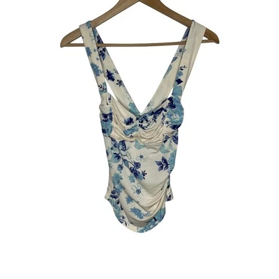 Camiseta sin mangas Free People Ginger Snap espalda cruzada para mujer pequeña marfil floral  Foto 1 de 4