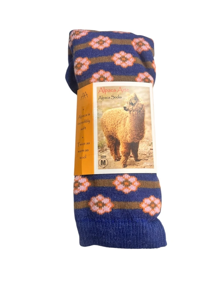 Calcetines Alpaca Arte Azul y Rosa Floral Talla M Gris Azul Perú Cálidos Suaves ¡NUEVOS! Foto 1 de 3