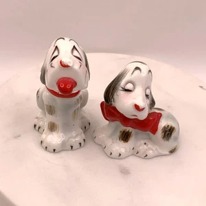 Vintage PY Japan  Anthropomorphic Dog Salt & Pepper Shakers  Red Bow Spaniel Set - Picture 1 of 8