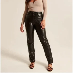 ABERCROMBIE & FITCH Vegan Faux Leather 90s Straight Pant Black {3K47} - Picture 1 of 5