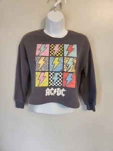 AC/DC Lightning Bolt Logo Gris Manga Larga Recortada Sudadera Juniors M 7-8 - Imagen 1 de 2